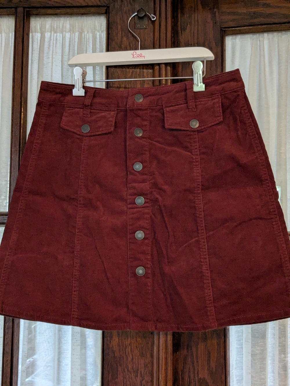 Mossimo Supply Co. Button-Front A-Line Skirt in Burgundy